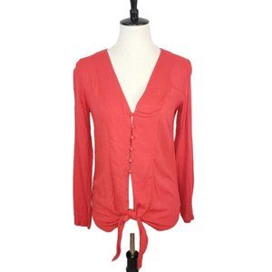 ♦️5/$20 Silence + Noise Red/Coral Button Tie Blouse XS
